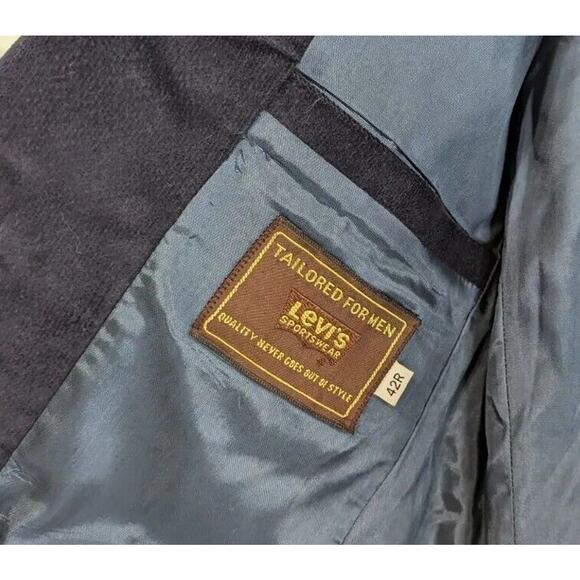 Vintage Levis Blazer Mens 42 R Large Navy Blue Jaacket Velvet Suit Business Rare - Picture 3 of 10